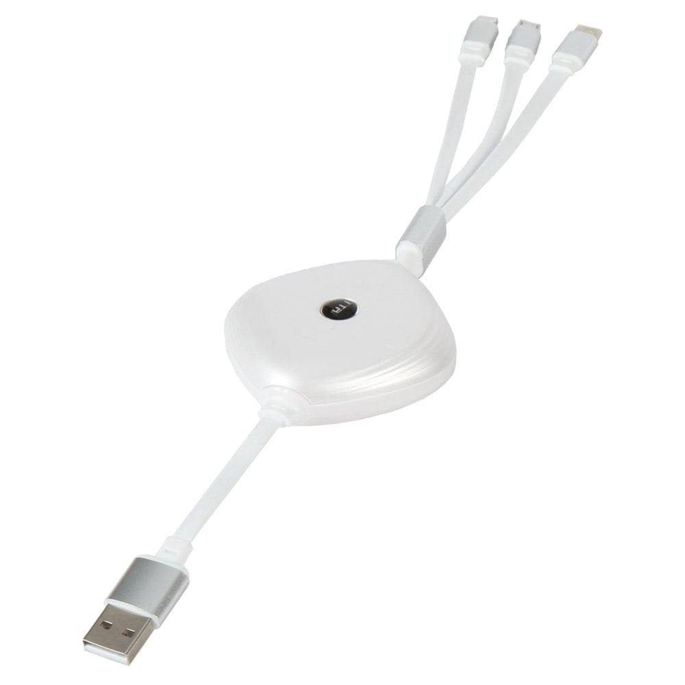 3’ü 1 Arada Makaralı Şarj Kablosu Beyaz