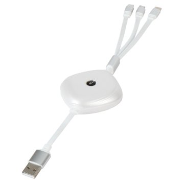 3’ü 1 Arada Makaralı Şarj Kablosu Beyaz